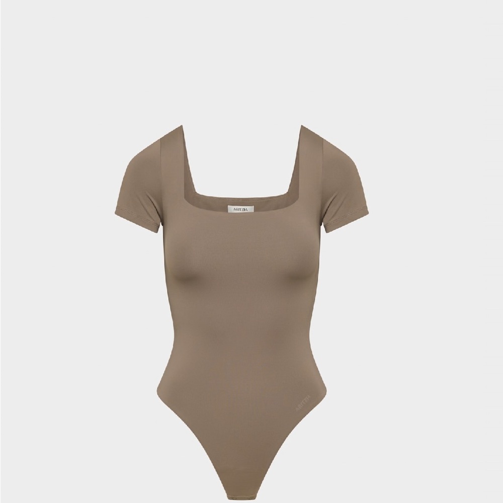 Aritzia Taupe Square Neck Bodysuit